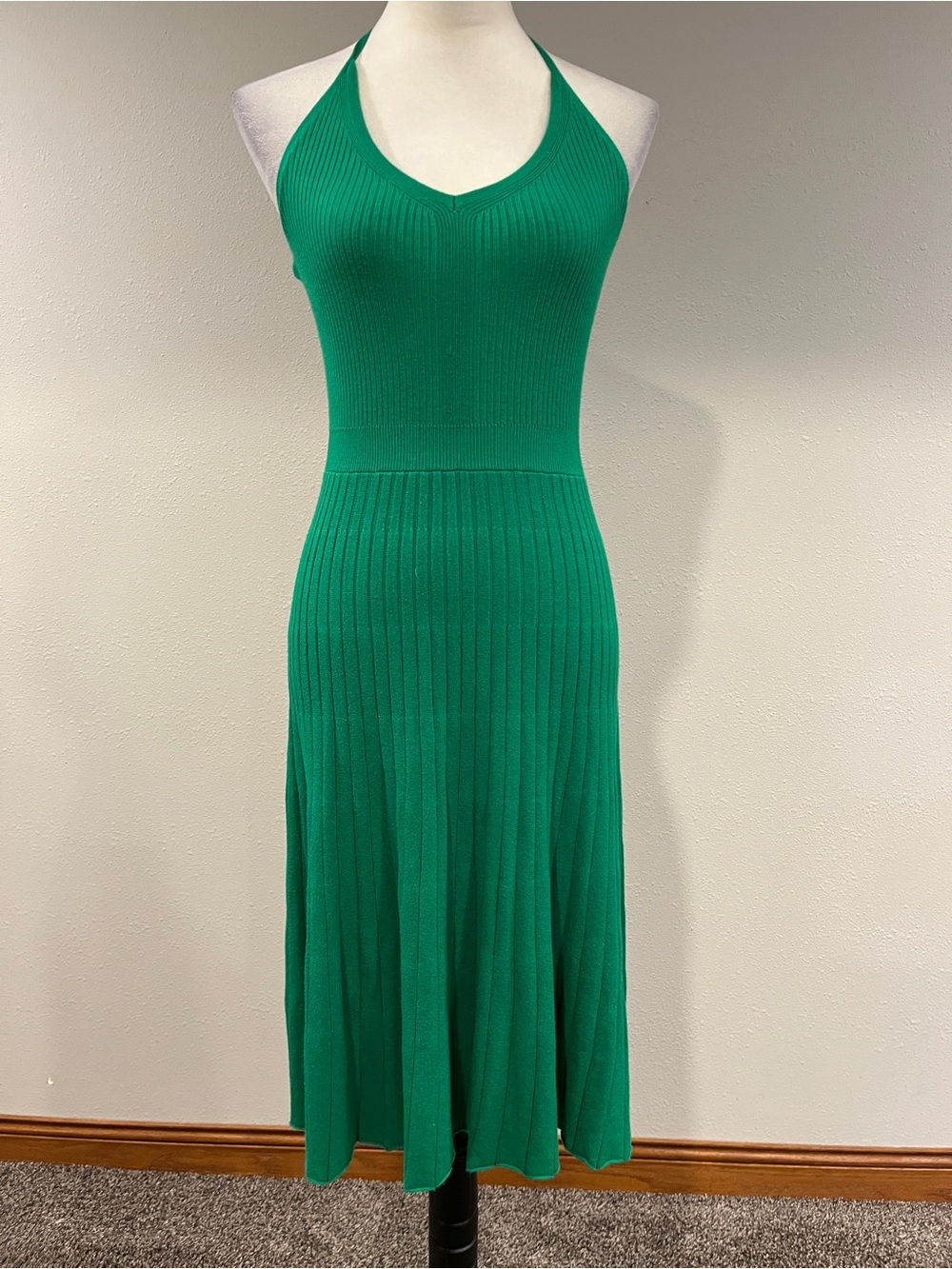 A new day Green Ribbed Halter Midi knit Dress size small